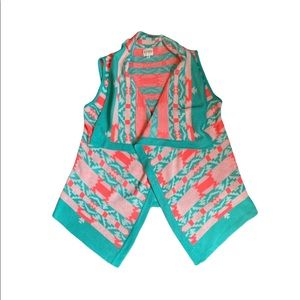 B Sharp Neon Coral and Green Aztec Print Knit Sweater Vest Size S NWOT